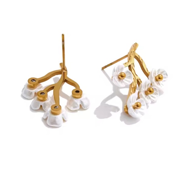 Delicate Cherry Blossom Gold Statement Earrings - Picture 11 of 17